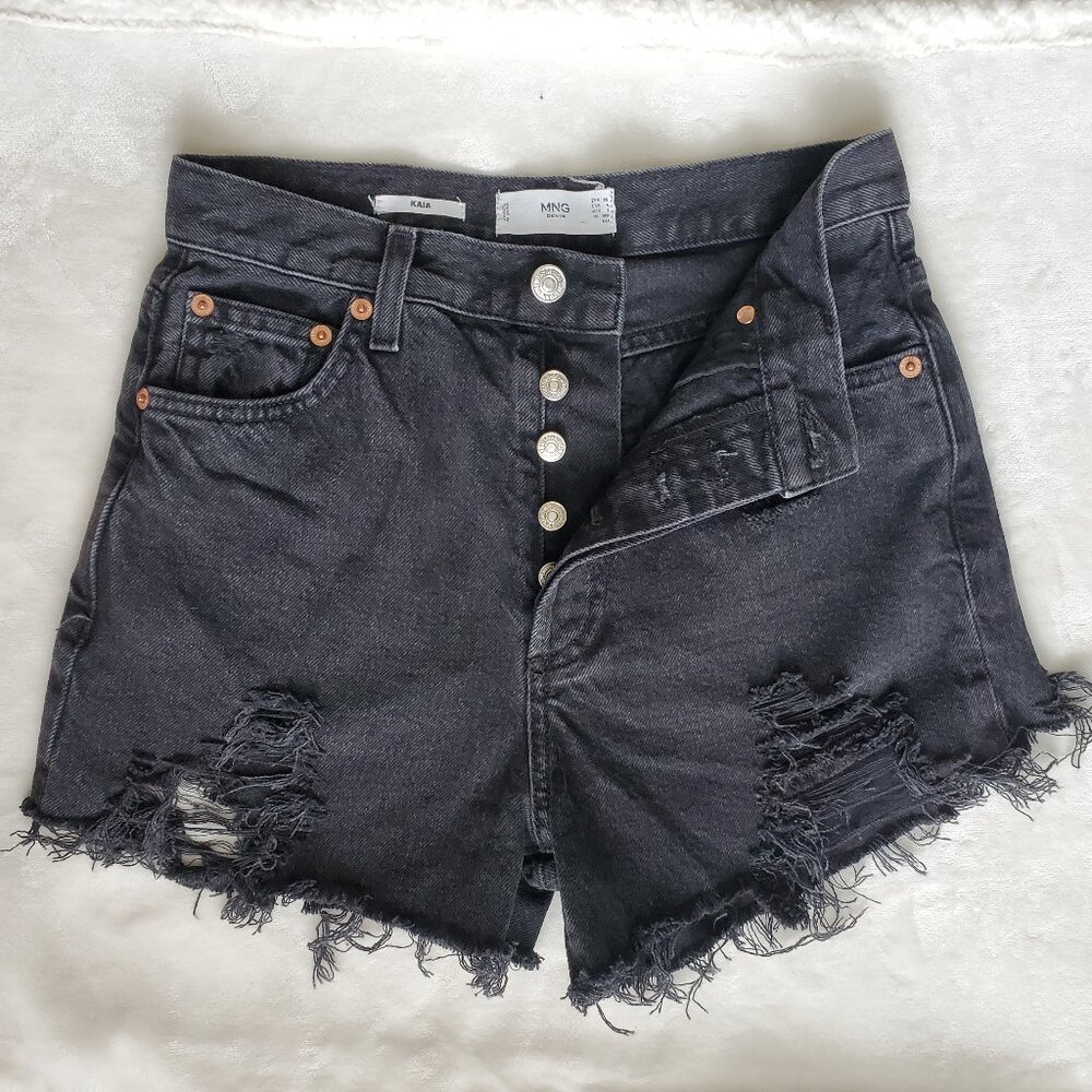 MNG - denim black, high waist, cut-off shorts, size 4